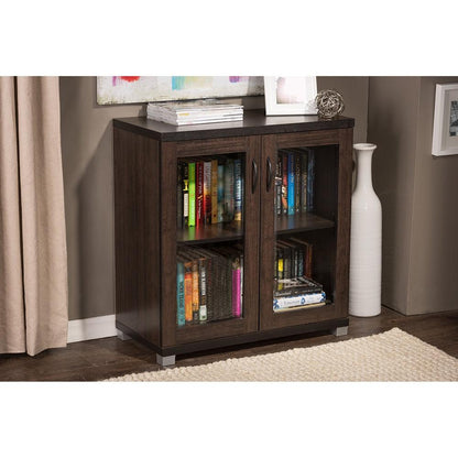 BAXTON STUDIO ZENTRA MODERN AND CONTEMPORARY DARK BROWN SIDEBOARD STORAGE CABINET WITH GLASS DOORS