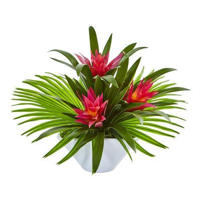 Bromeliad Artificial Arrangement in Oval White Vase